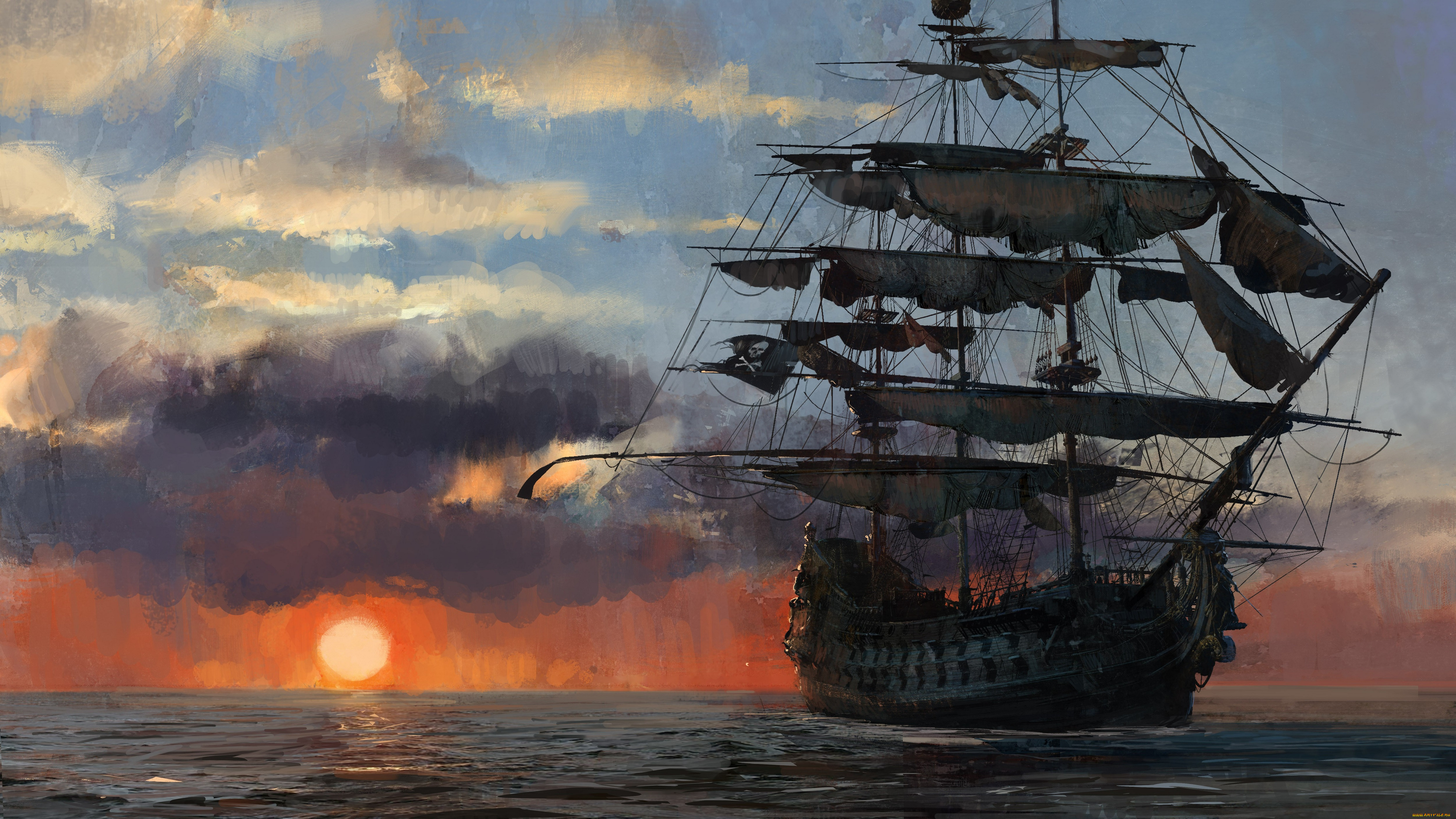  , skull and bones, ship, pirate, game, flag, sunset, skull, and, bones, kaizoku